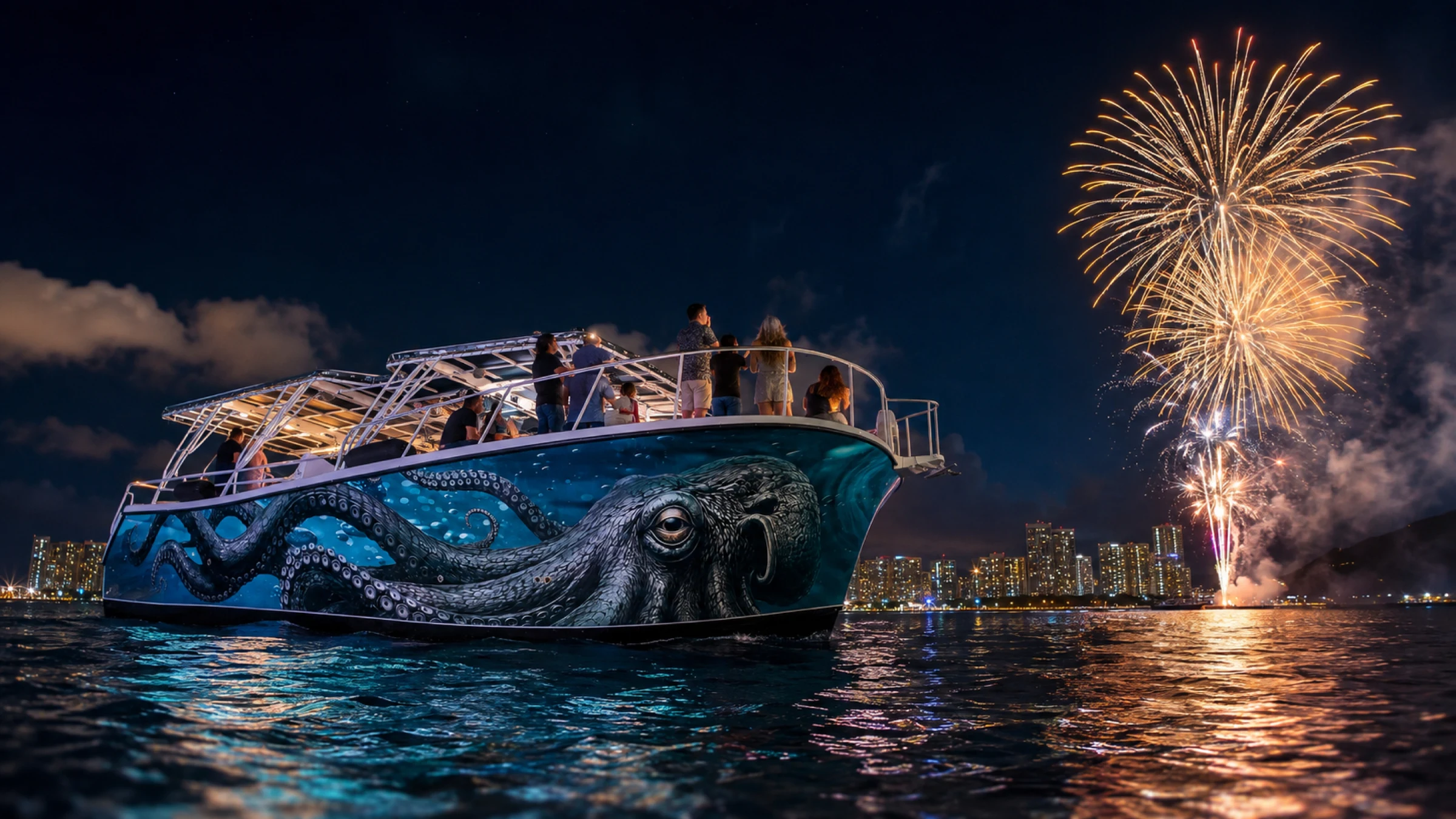 Concept of Illuminate on the water during Waikīkī Friday fireworks