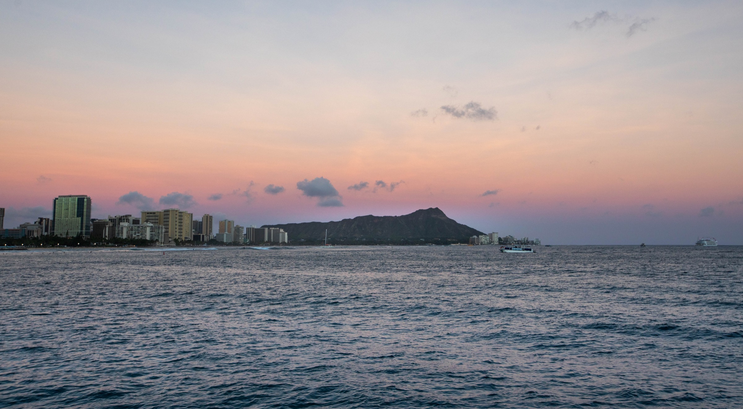 Diamond Head seen from the water at dusk